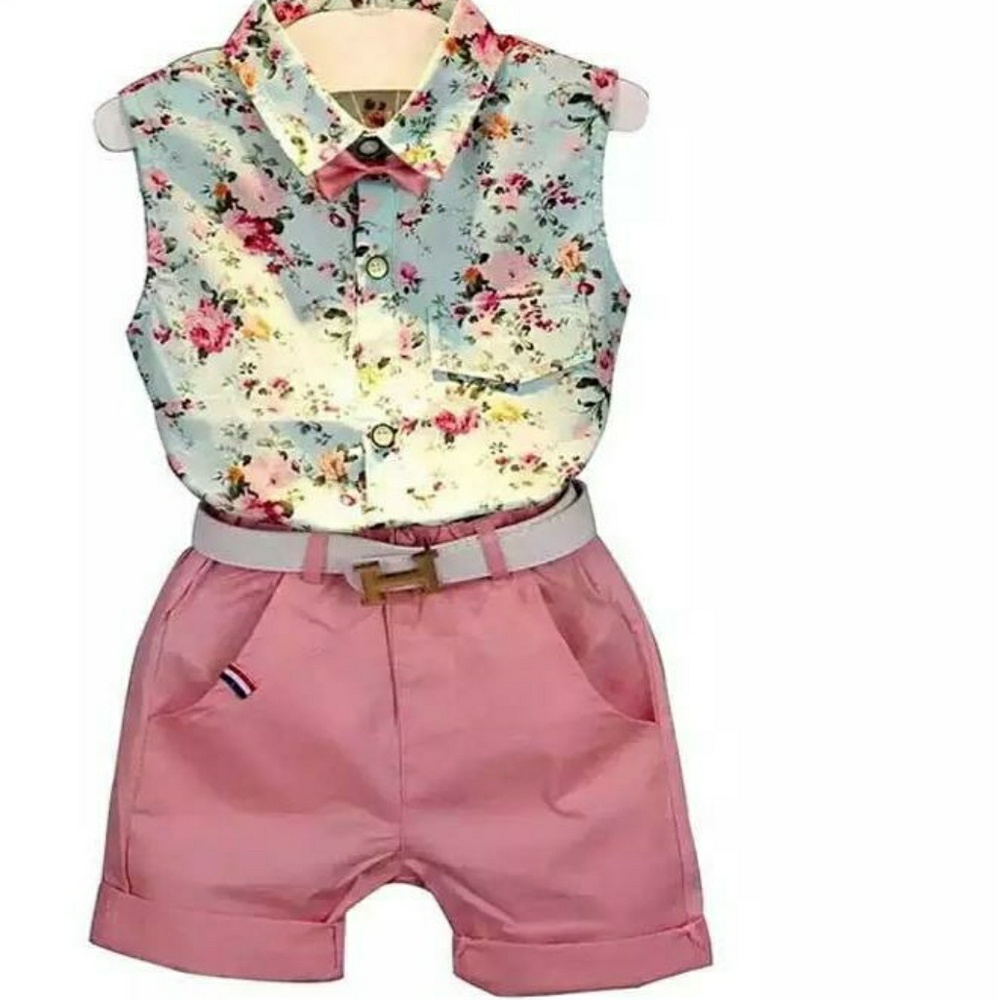 Two Piece Pink Floral Girl Set Short and Top Set